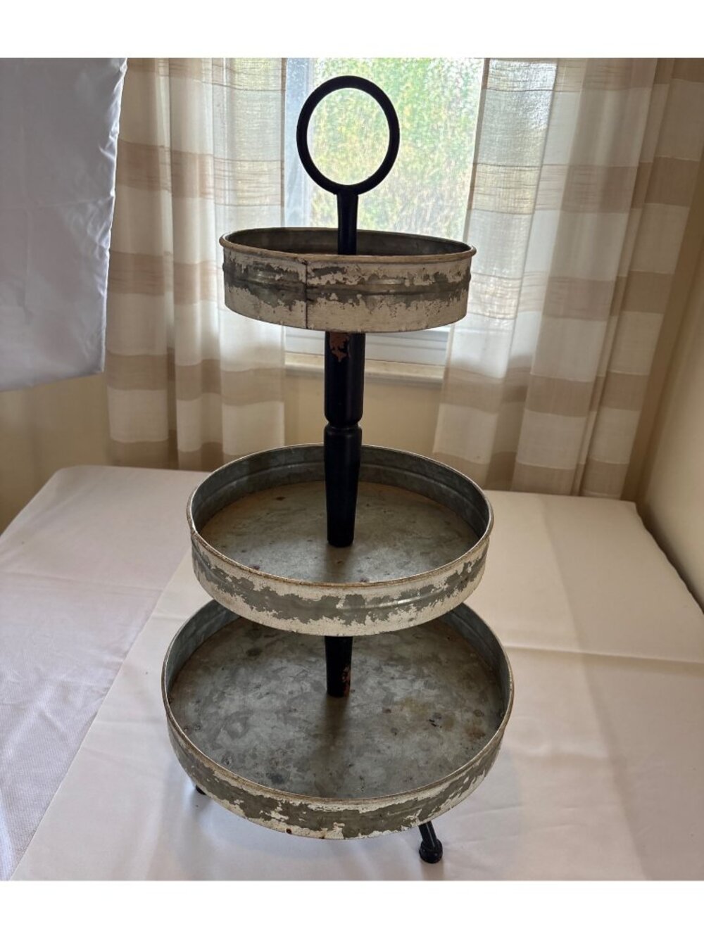 Distressed Metal 3-Tier Serving Stand 25in Tall Rustic Farmhouse Storage Organiz
